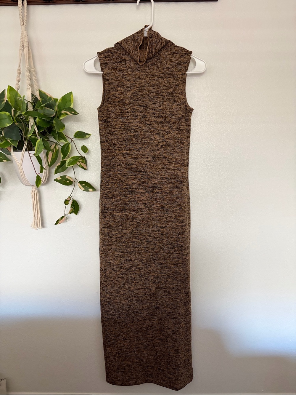 French Connection Sleeveless Turtleneck Maxi Dress in Heathered Brown